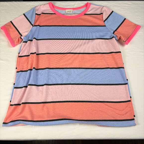 Bibi Striped Color Block Tee - Size L - Picture 1 of 6